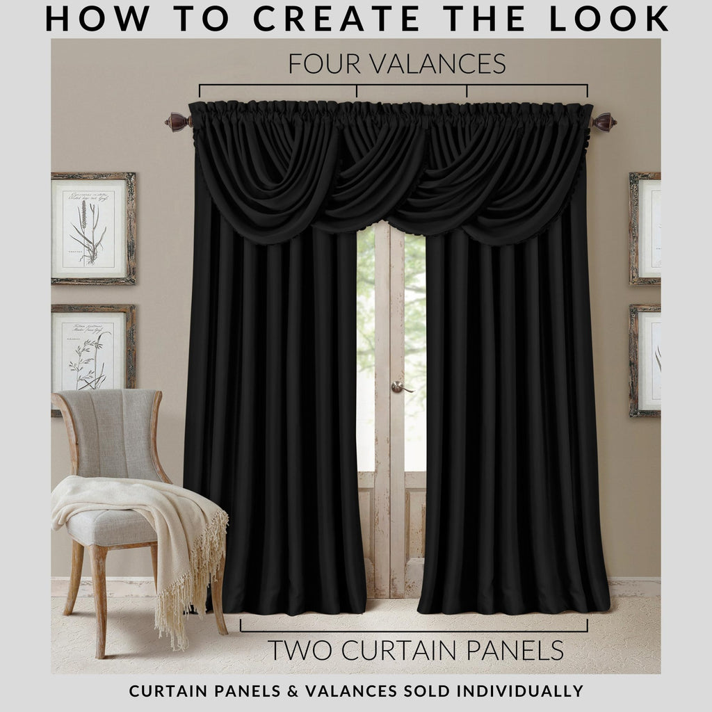 All Seasons Waterfall Window Valance, Black - 52" W x 36" L