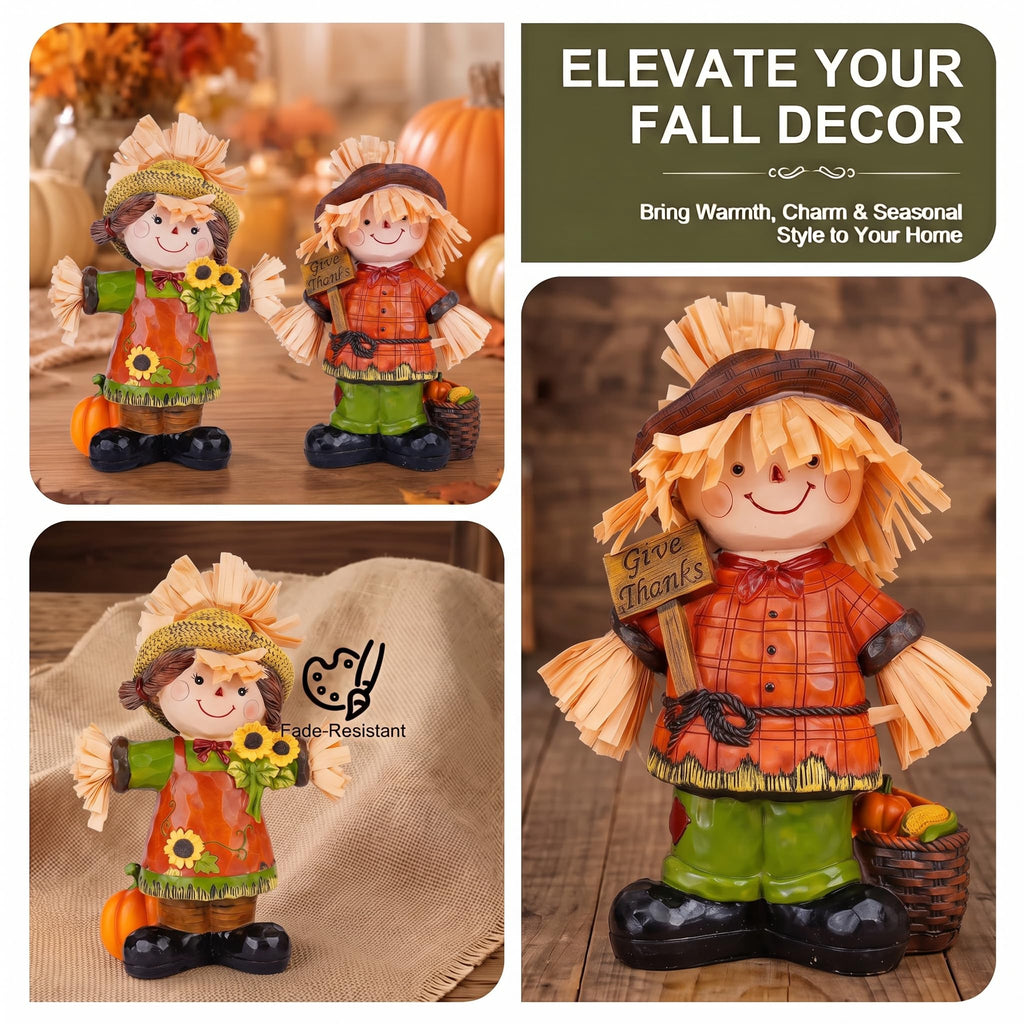 7" Fall Scarecrow Figurines, 2 Pack Thanksgiving Table Decor