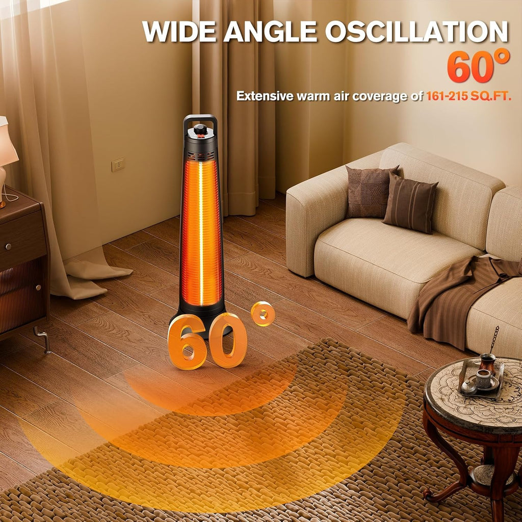 Outdoor Heaters, 1500W, Infrared Patio Heater with 3H Timer, 60° Oscillation, Tip-Over & Overheat Protection