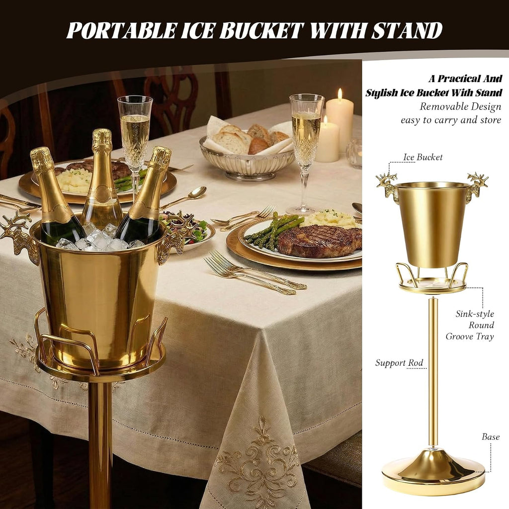Champagne Bucket with Stand,Ice Bucket kits with Stand (Antler Gold, 1 pack)