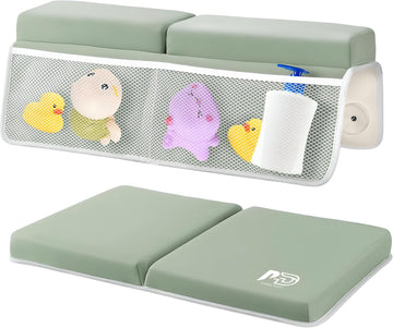 Comfortable Baby Bath Kneeler & Elbow Rest Pad Set - Extra Thick Foam Cushion with Toy Organizer - Non-Slip, Quick