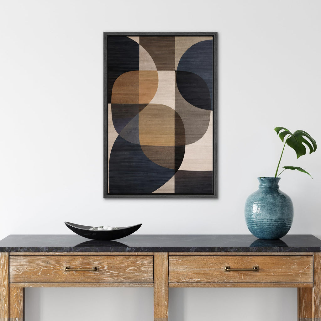 Framed Canvas Print Wall Art Geometric Neutral Circle Pattern Abstract Digital Art Realism Decorative Rustic