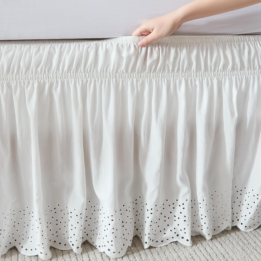 Vintage Eyelet Bed Skirt Single Queen/King/Cal King Off White - Dust Ruffle - Wrap Around Bed Skirt - Coquette Decor