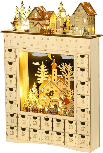 Christmas Advent Calendar Light Up 24 Countdown Drawers Natural