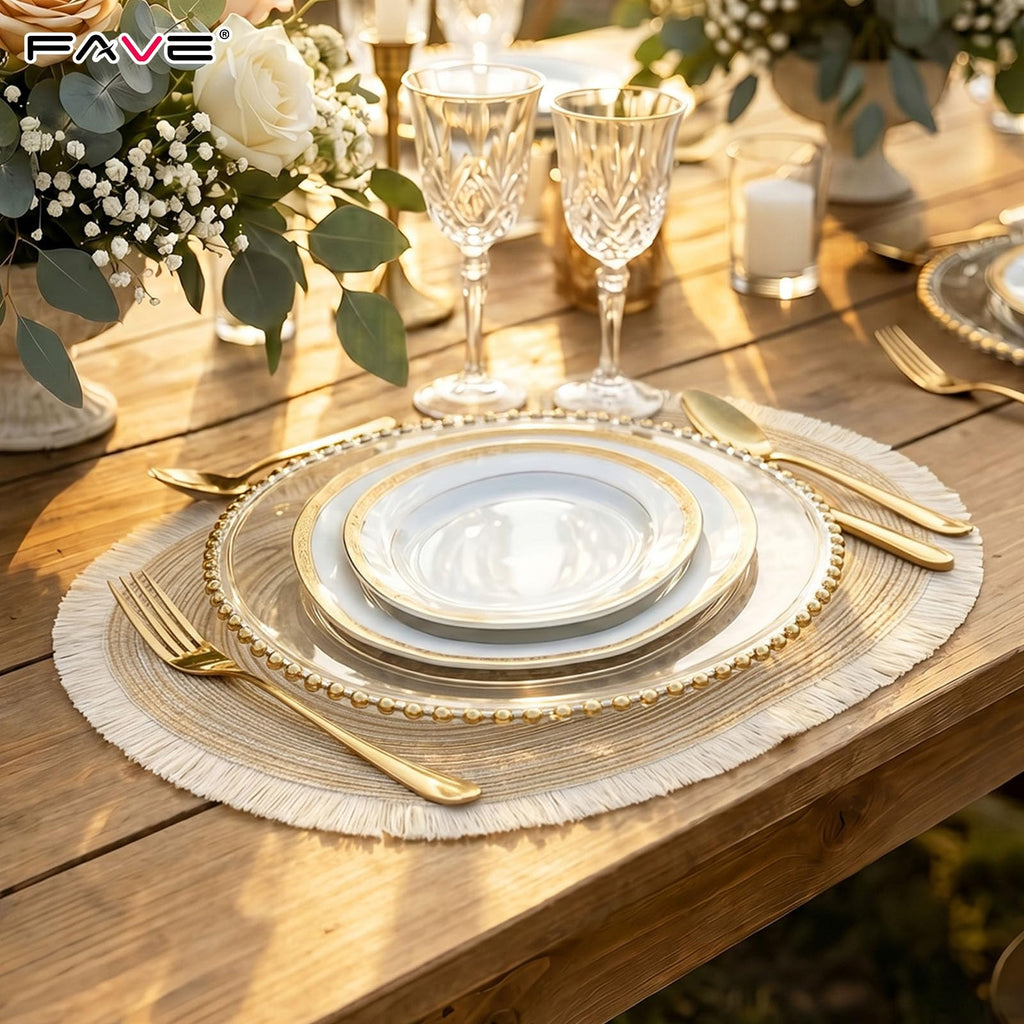 Boho Oval Woven Placemats Set of 6, Washable Table Mats with Tassels