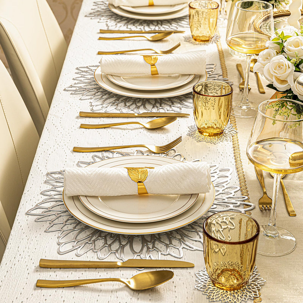 Silver Charger Plates Set of 12 Silver Placemats Table Mats Place Mats & 12 Pcs Coasters Modern Christmas Holiday