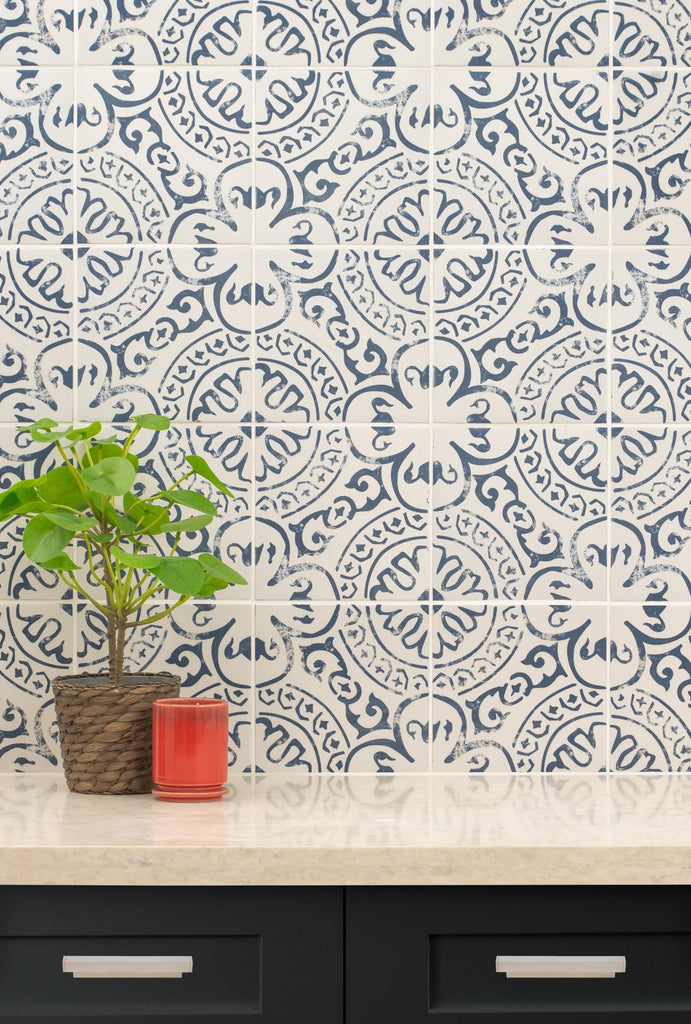 Porcelain Floor & Wall Tile | Indigo Encaustic | 8" x 8"