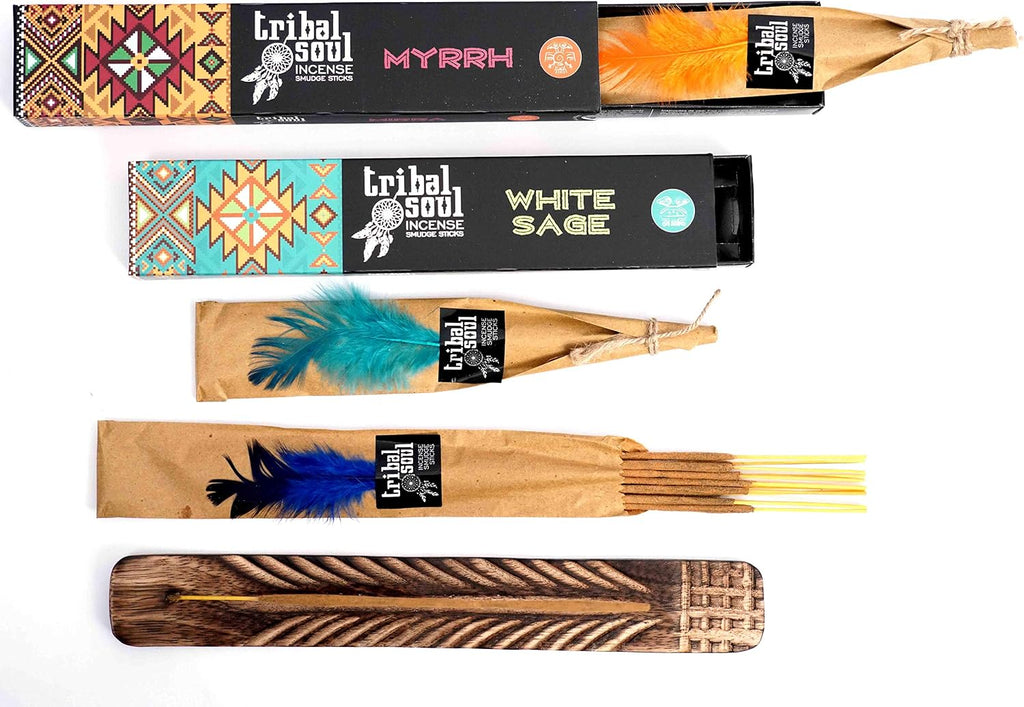 INTB(8) Incense Smudge Sticks, Assorted Gift Set Includes 8 Fragrances (15g, Each), Exotic Mango Wood Hand Carved