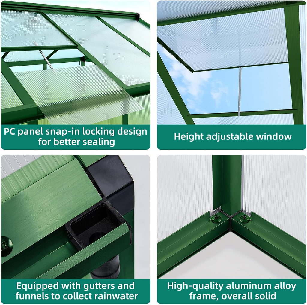8 x 12ft Polycarbonate Greenhouse for Outdoors - Heavy Duty Aluminum Walk-in Greenhouse with Lockable Door