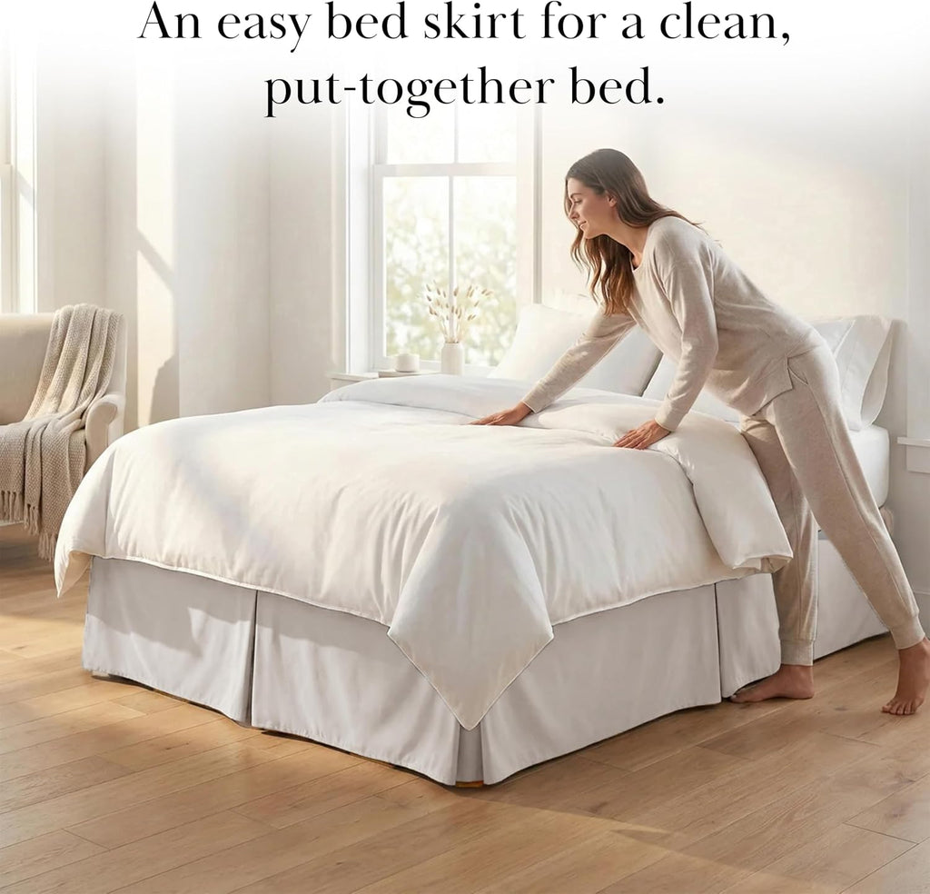 Hotel Quality King Bed Skirt 14 Inch Drop, Pleated Dust Ruffle for King Size Bed - Platform Cover, Split Corners