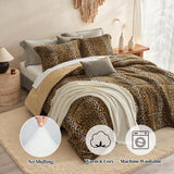 Petrichor Leopard Velvet Flannel King Comforter Set-Cheetah Print Western Blanket,Luxury Fuzzy Heavy Bedding Set,3