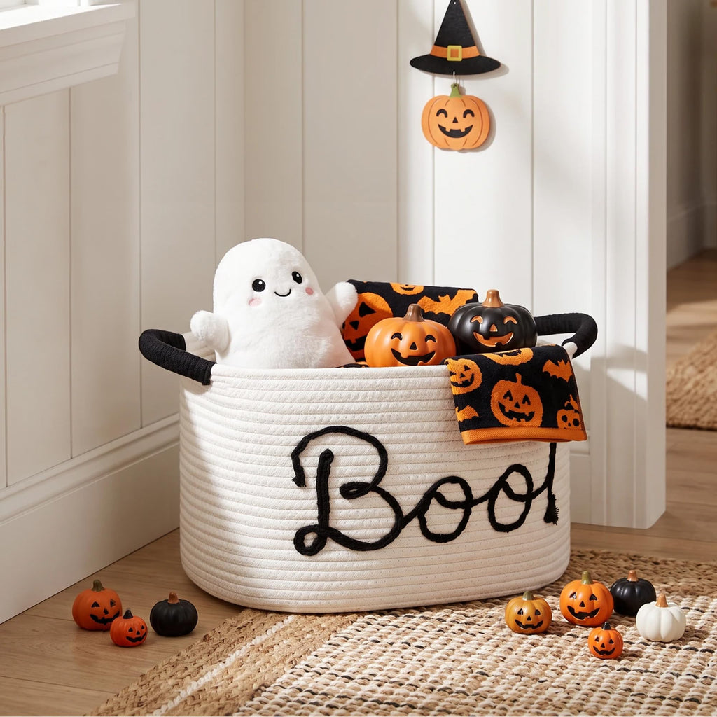 Boo Basket for Halloween, 15"x11"x9" Cute Halloween Empty Gift Spooky Boo Basket for Women, Baby, Men, Teacher, Teen