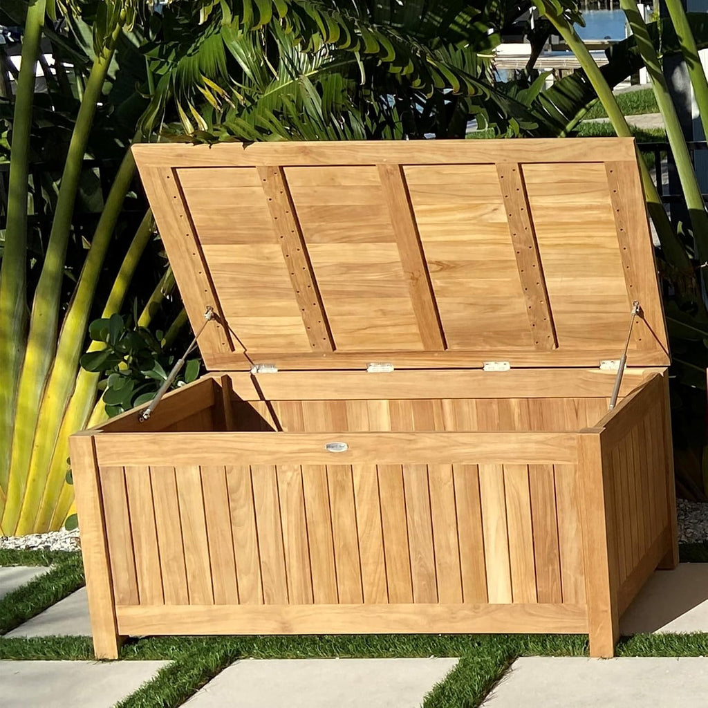 Teak Storage Box with Ventilated Sides (STBXXL), Outdoor Storage Chest, Patio Box with Lid, Premium Kiln-Dried Solid