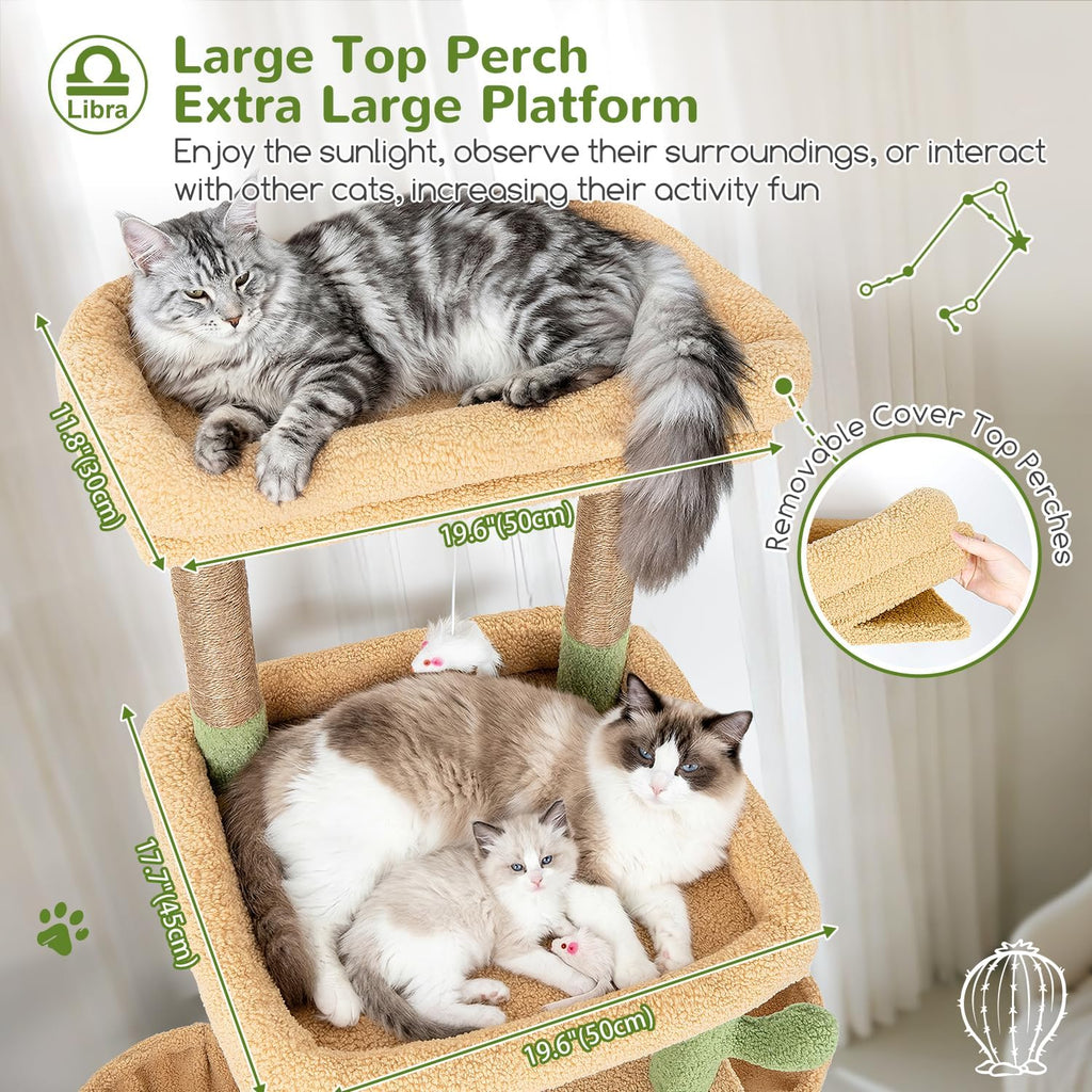 Heavy Duty Cactus Cat Tree for 20lbs Large Adult Cats, Green