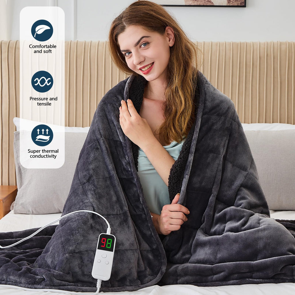 Heated Weighted Blanket for Adults, Heated Blanket, 50" x 60", 13lbs, Grey