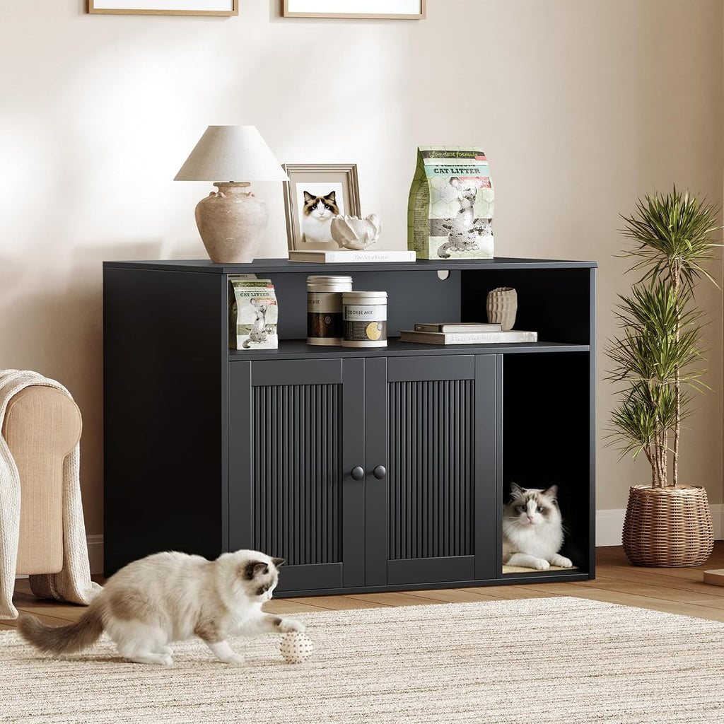 Cat Litter Box Enclosure, Hidden Litter Box Furniture with Scratch Pad, Indoor Cats House with Storage Layer, Side End
