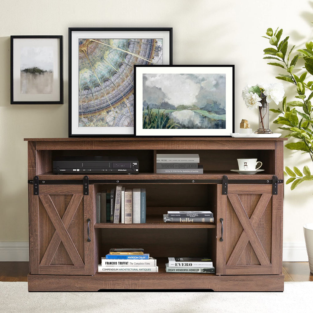 Farmhouse TV Stand for 65 inch TV Farmhouse Entertainment Center with Sliding Barn Doors Console Storage Cabinet