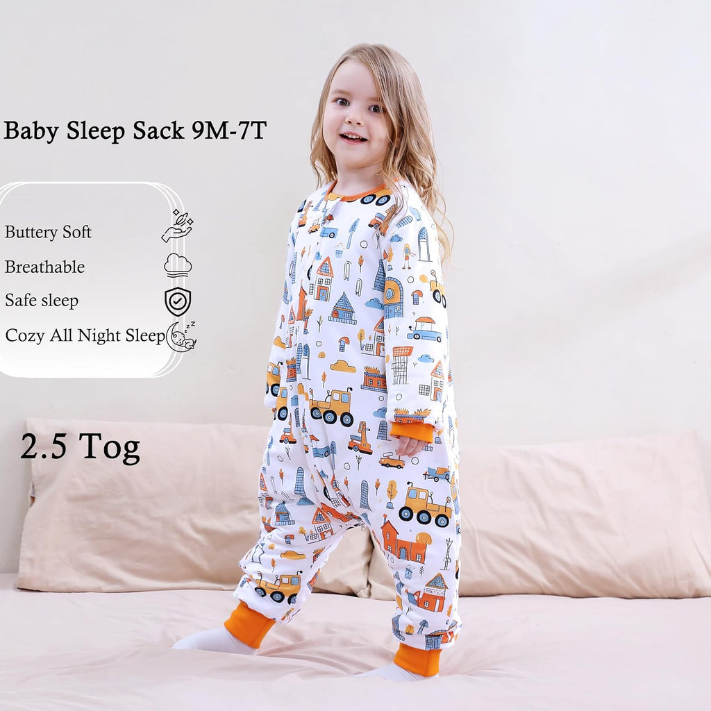 Toddler Sleep Sacks 2.5 TOG Winter Long Sleeve Sleep Sack with Legs Way Zipper Baby Wearable Blanket