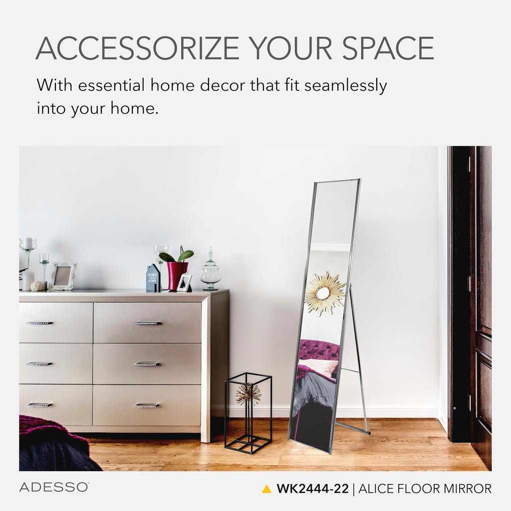 Floor Mirror, Brushed Steel, Freestanding, Foldable Kickstand, 59"