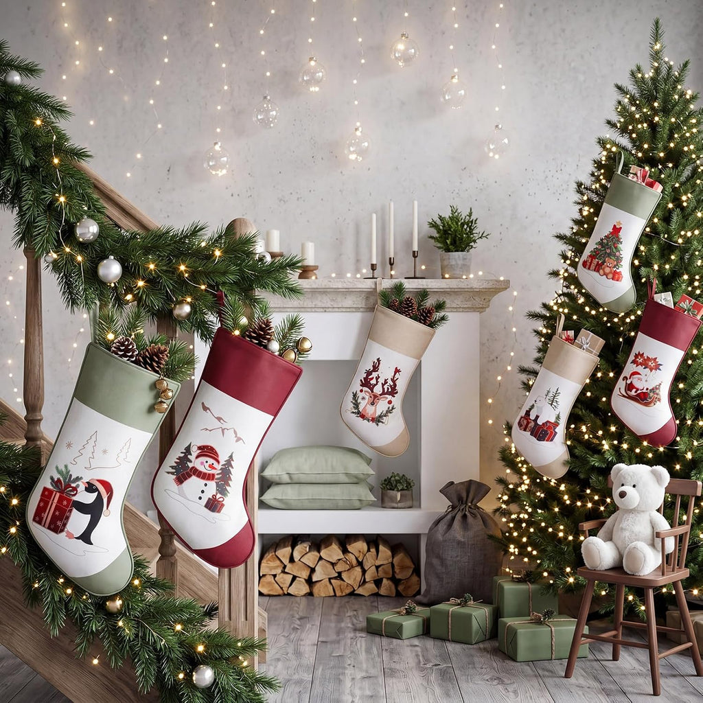 6 Pack Christmas Stockings 18 Inch Hanging Decor