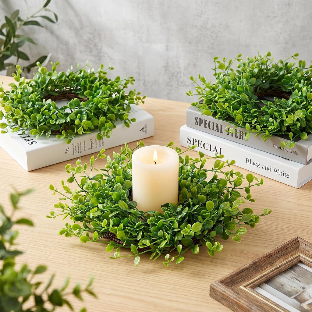 Mini Boxwood Wreaths Artificial Small Greenery Wreath - Set of 4