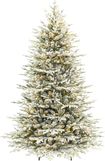 Prelit Flocked Christmas Tree with Realistic PE Foliage