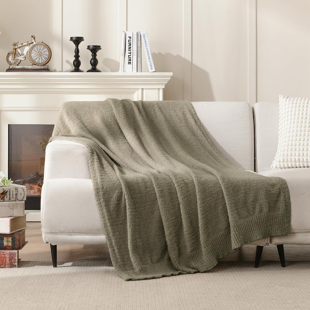Taupe Throw Blanket for Bed, Super Soft Knit Boucle Blankets, Cozy Fleece Fuzzy Fluffy Plush Chenille Throws Blanket
