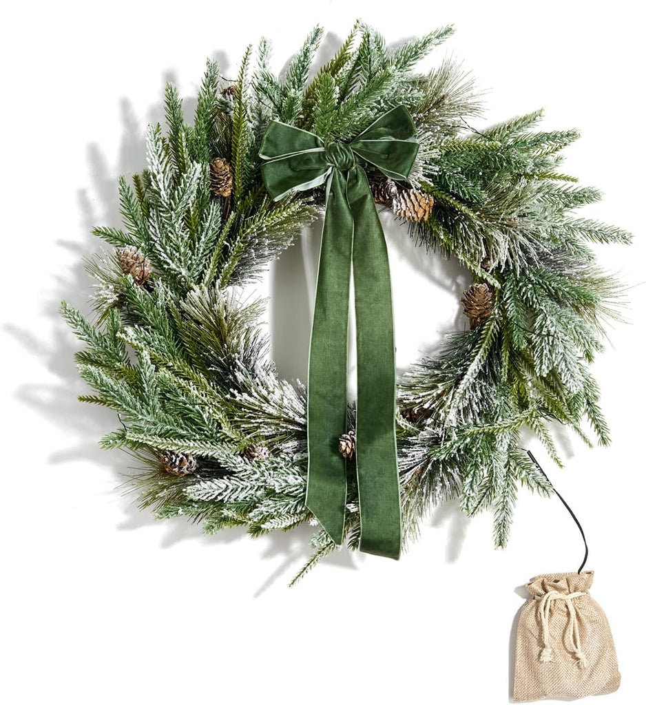 Christmas Wreath for Front Door with Lights, 22 in Cypress Wreath