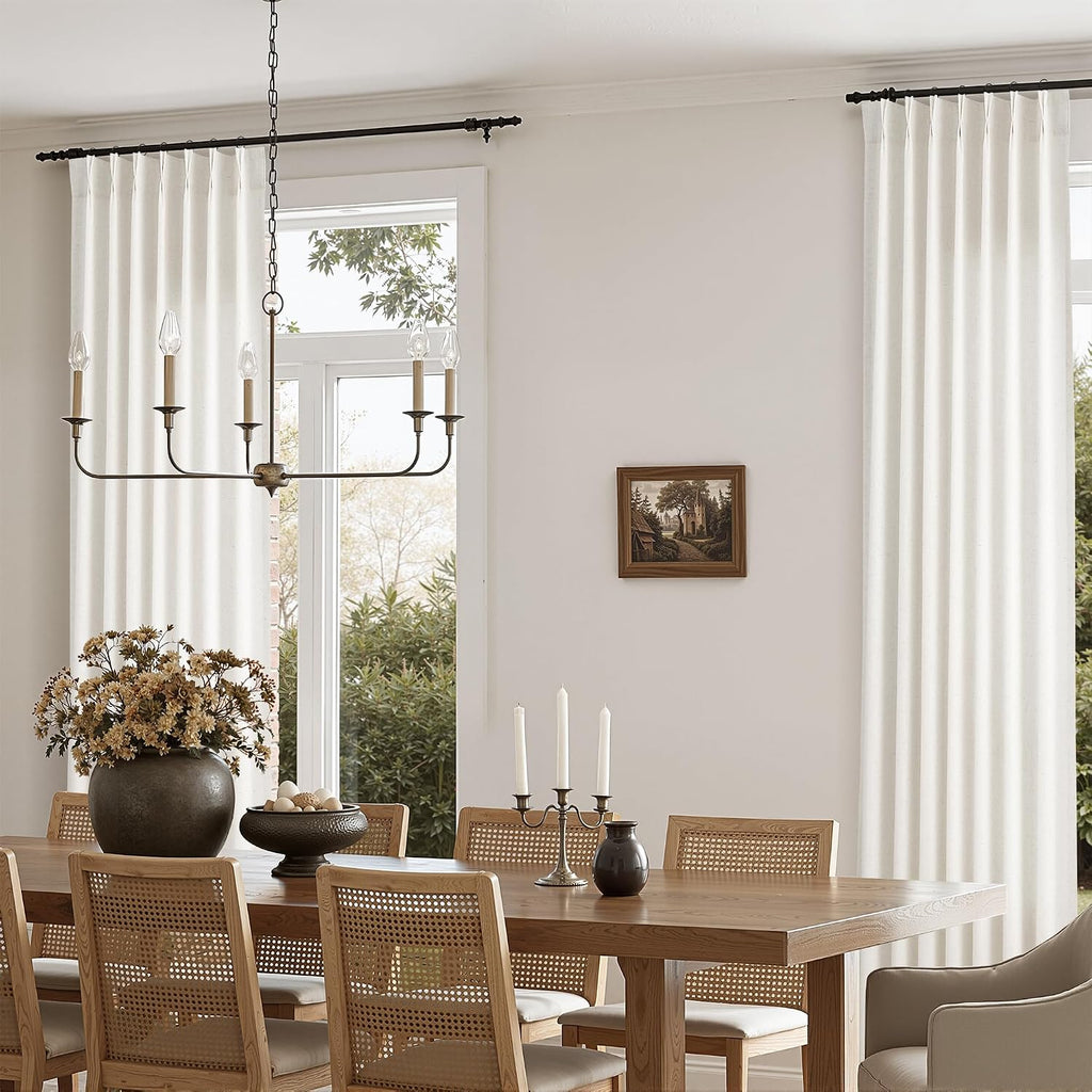 Pinch Pleated Linen Curtains Semi Sheer 98 Inches Long 2 Panels Natural Cream Curtain for Rustic Farmhouse Back Tab