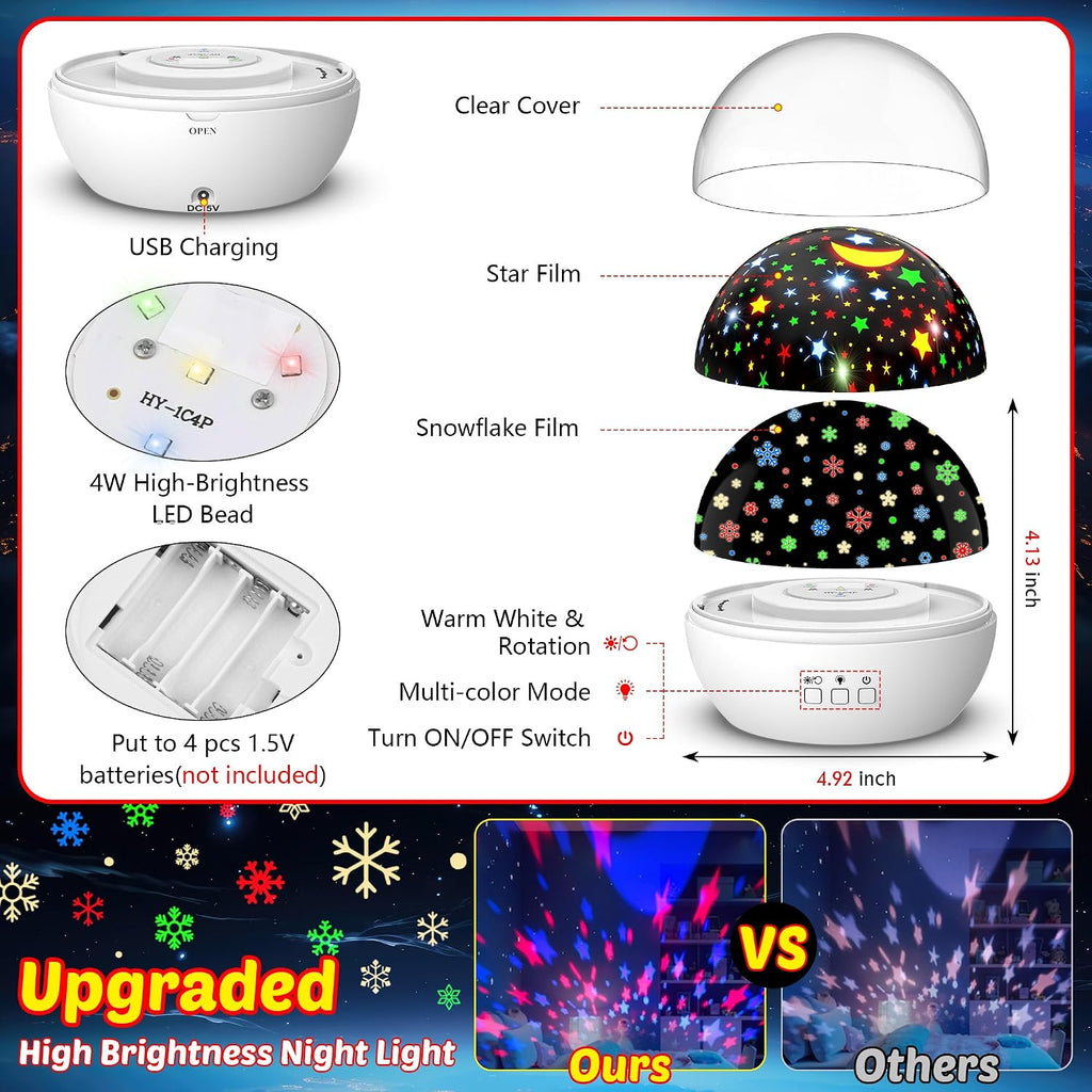 Christmas Snowflake Projector Lights Indoor | Snowfall Nightlight and Kid Star Projector | Indoor Xmas Night Light