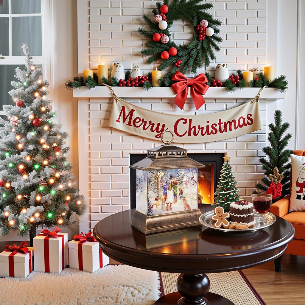 Christmas Snow Globe Lantern Water Glittering Lantern with 8 Songs & 6H Timer Romote Control Christmas Snow Globes