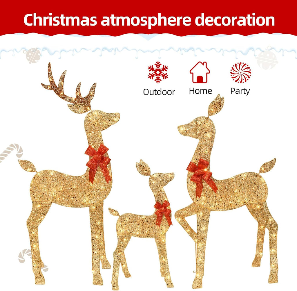 5 FT Oversized Christmas Decorations Outdoor Lighted Reindeer - 3-Piece 2D Deer Family Set with 160 Warm White LED