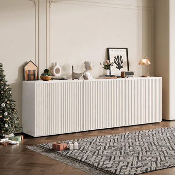 94.5" Fluted Sideboard Cabinet with Storage, Buffet Credenza, White