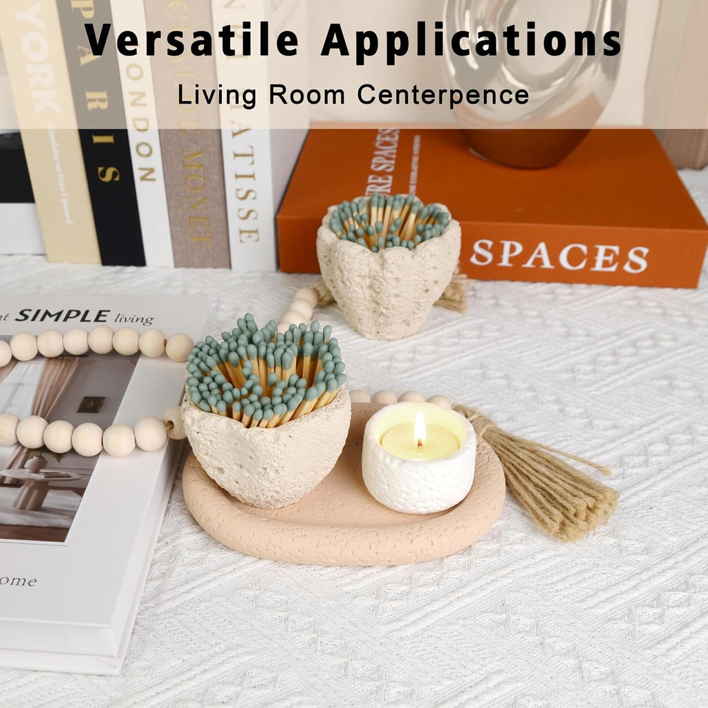 Petal Shape Match Holder with Striker, Concrete Match Jar - Set of 2