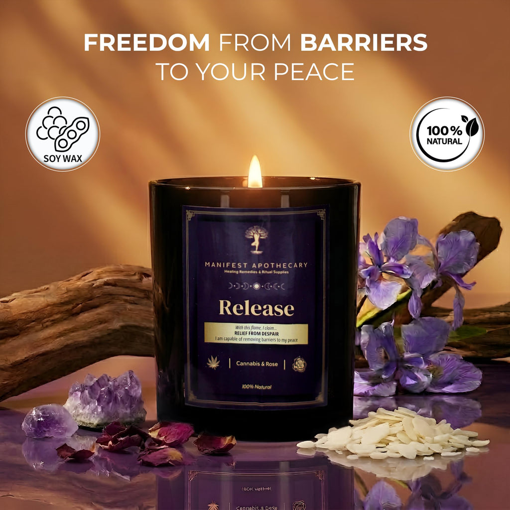 Aromatherapy Scented Candle for Women & Men - Infused with Rose Petals, Cannabis, & Amethyst Crystals - 100% Cotton