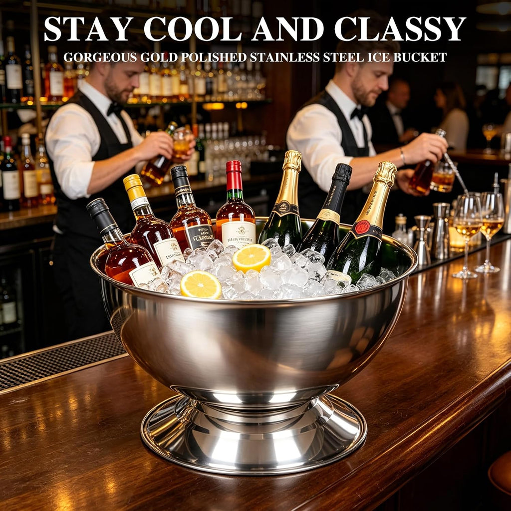 12L Large Ice Bucket for Parties,Silver Stainless Steel Beverage Tub with Scoop - Champagne Bucket for Mimosa Bar