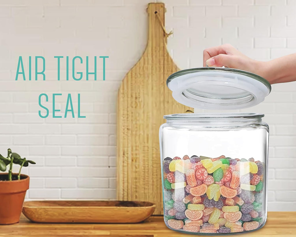 1 Gallon Cookie Jar Countertop| Airtight Glass Storage Jars for Candy, Coffee, Dog Treats| Large Glass Apothecary