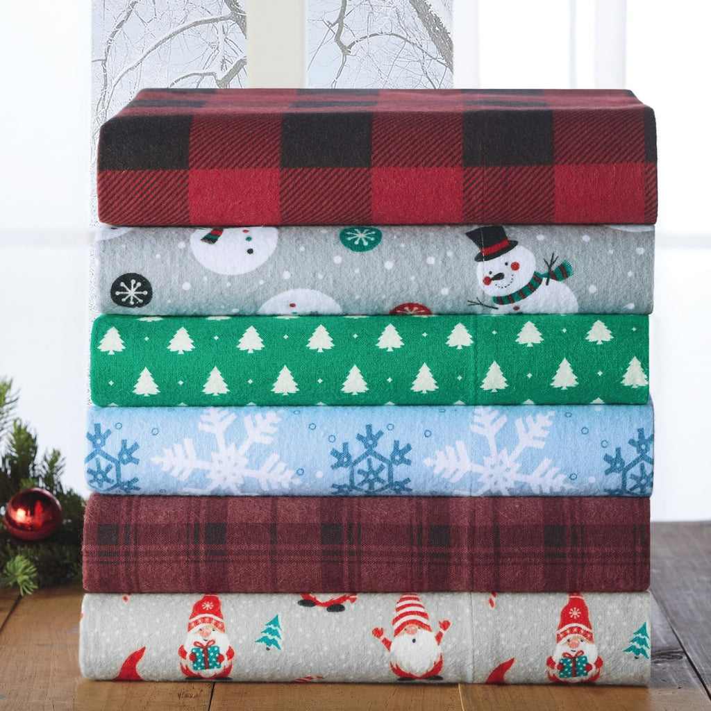 Cotton Flannel Sheet Set, 100% Cotton Brushed Flannel Bedding with Flat Sheet, Fitted Sheet, & Pillowcases, Fits