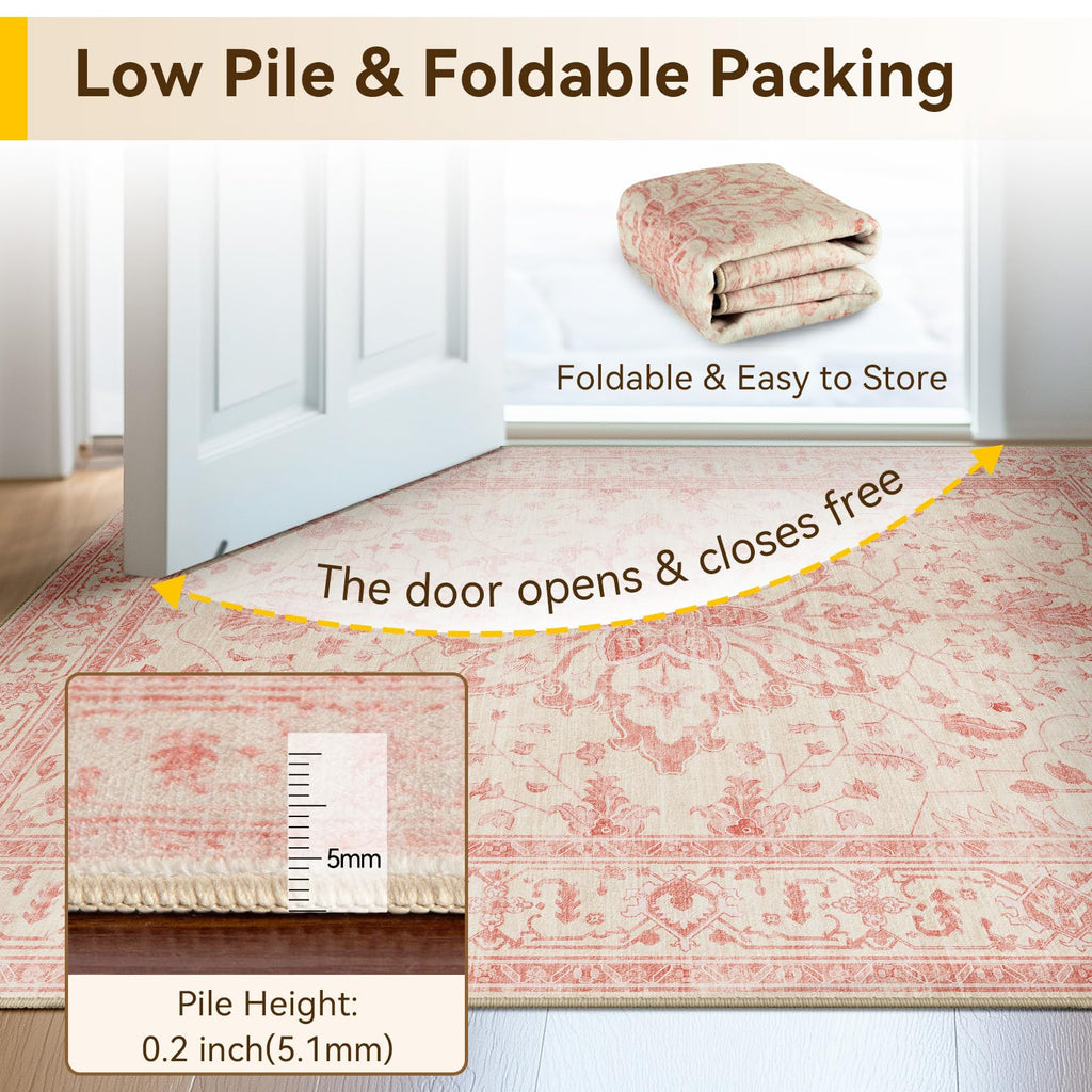 Washable Area Rug, Runner, Pink/Light Vintage Pink
