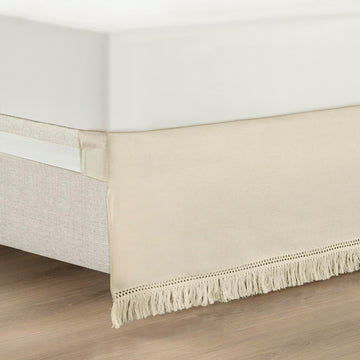 Boho Fringe 15-Inch Tailored Drop Easy Fit Bed Skirt Queen Size Single 60" W x 80" L +15" Neutral - Queen Bed Skirt