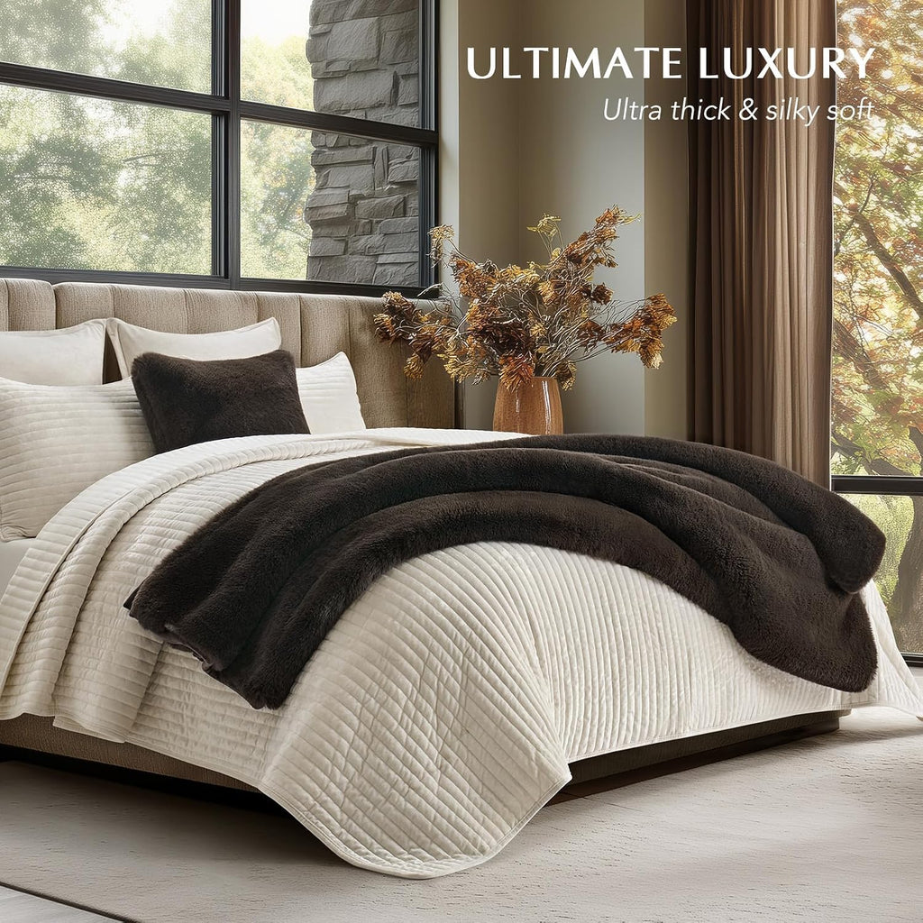 Faux Chinchilla Fur Throw Blanket, 50"x60", Espresso Mink | Luxury, Super Soft, 1220GSM, Fluffy Cozy Mink, Reversible