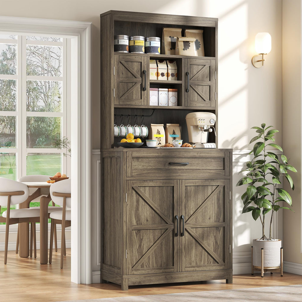 70 Inch Farmhouse Storage Cabinet with Doors and Drawers, Freestanding Kitchen Pantry Cabinet, Floor Storage Cabinet