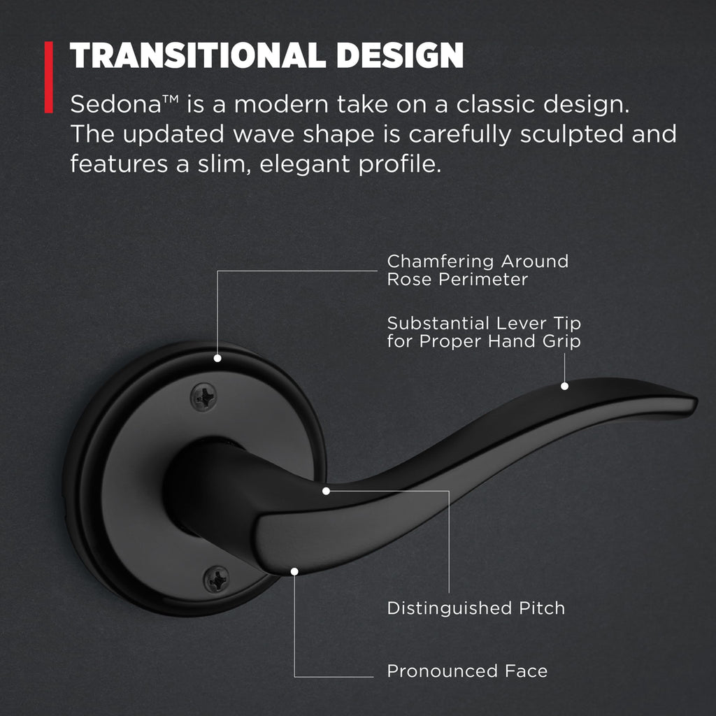 Sedona Dummy Door Handle, Single Sided Lever for Closets, French Double Doors, and Pantry, Matte Black Non-Turning