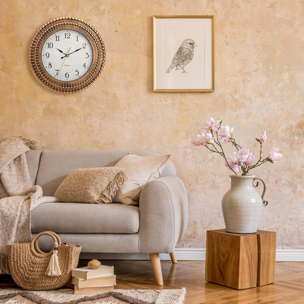 Bekith Wall Clock 12 Inch Silent Non-Ticking Retro Wall Clocks Battery Operated