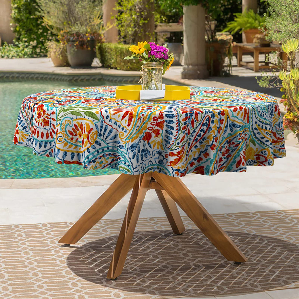 Outdoor/Indoor Round Tablecloth, Patio Stain Resistant Table Covers with Umbrella Hole Picnic Table Cloth with Zipper