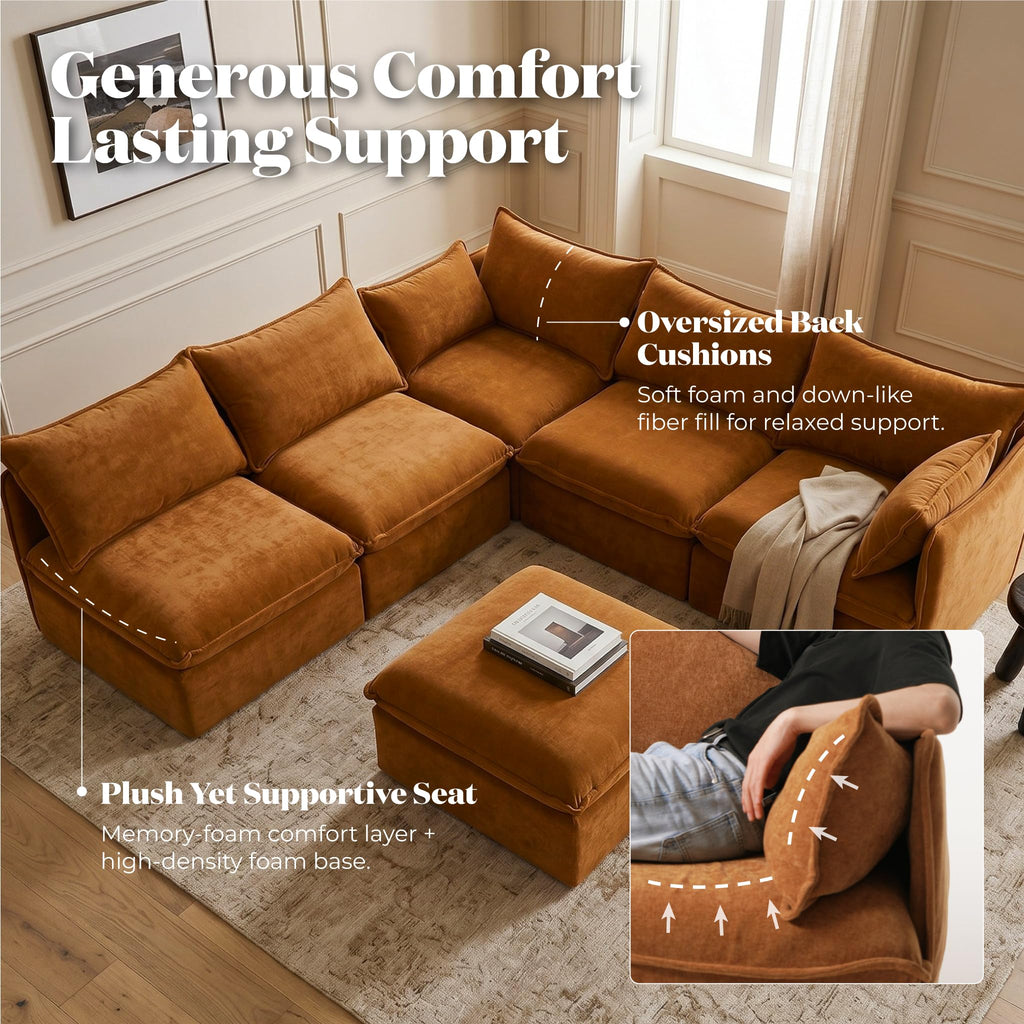 Cloud Modular Sofa, Oversized Deep Seat Comfort, Luxe Chenille