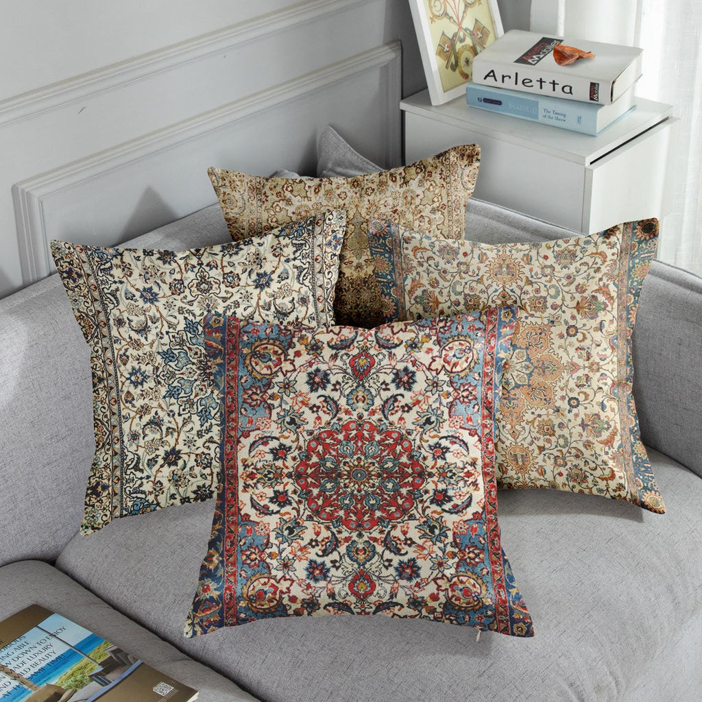 Linen Throw Pillow Covers Set of 4, 20 x 20 Inch, Boho Mandala