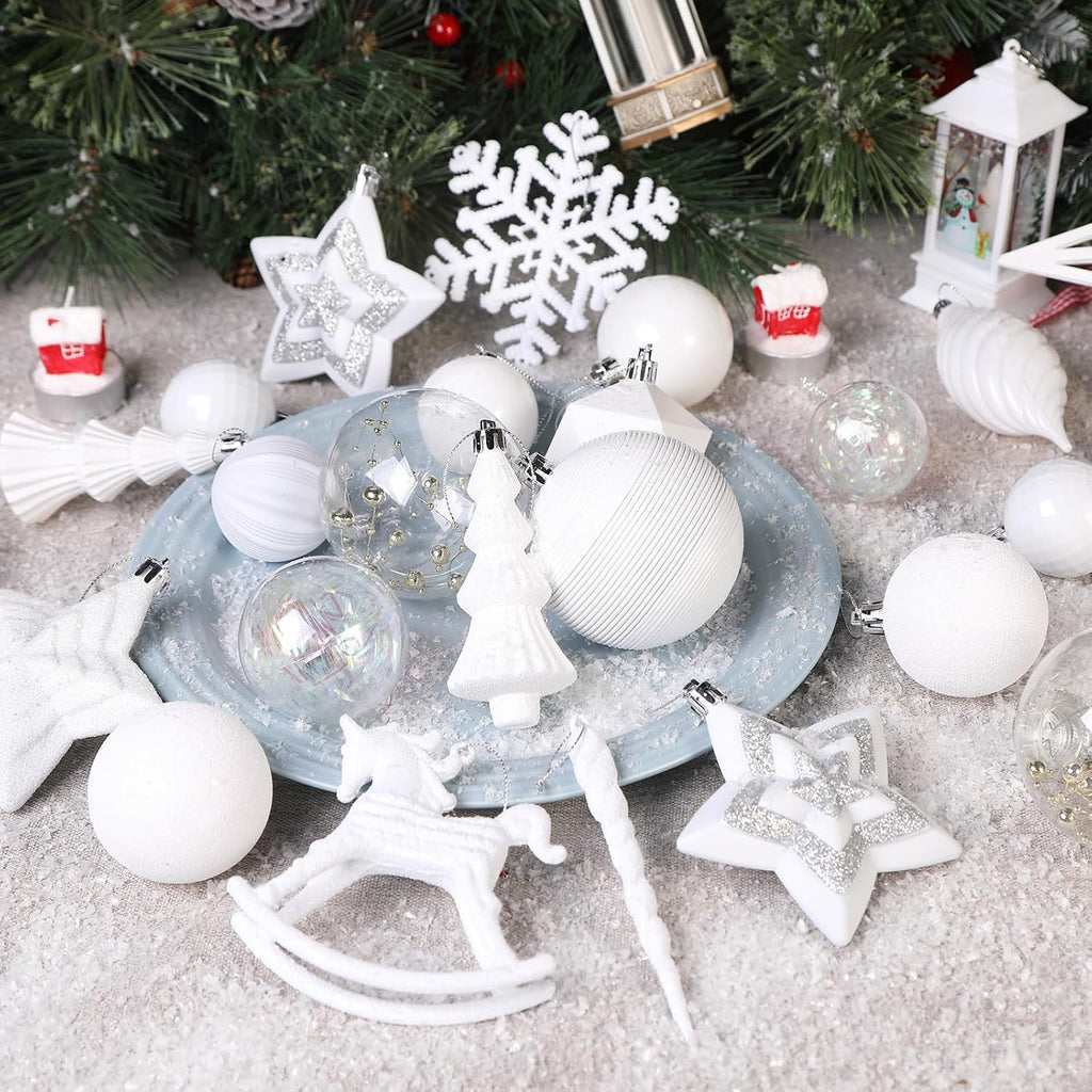 Christmas Tree Decorations Ornaments Set, Shatterproof Plastic Baubles Decorative Balls Decor Holiday Wedding - Set of 100