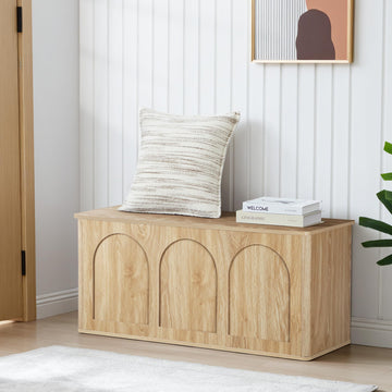 Storage Chest, 43'' Wood Storage Trunk with Flip-Top, Farmhouse Wooden Shoe Storage Bench, Natural