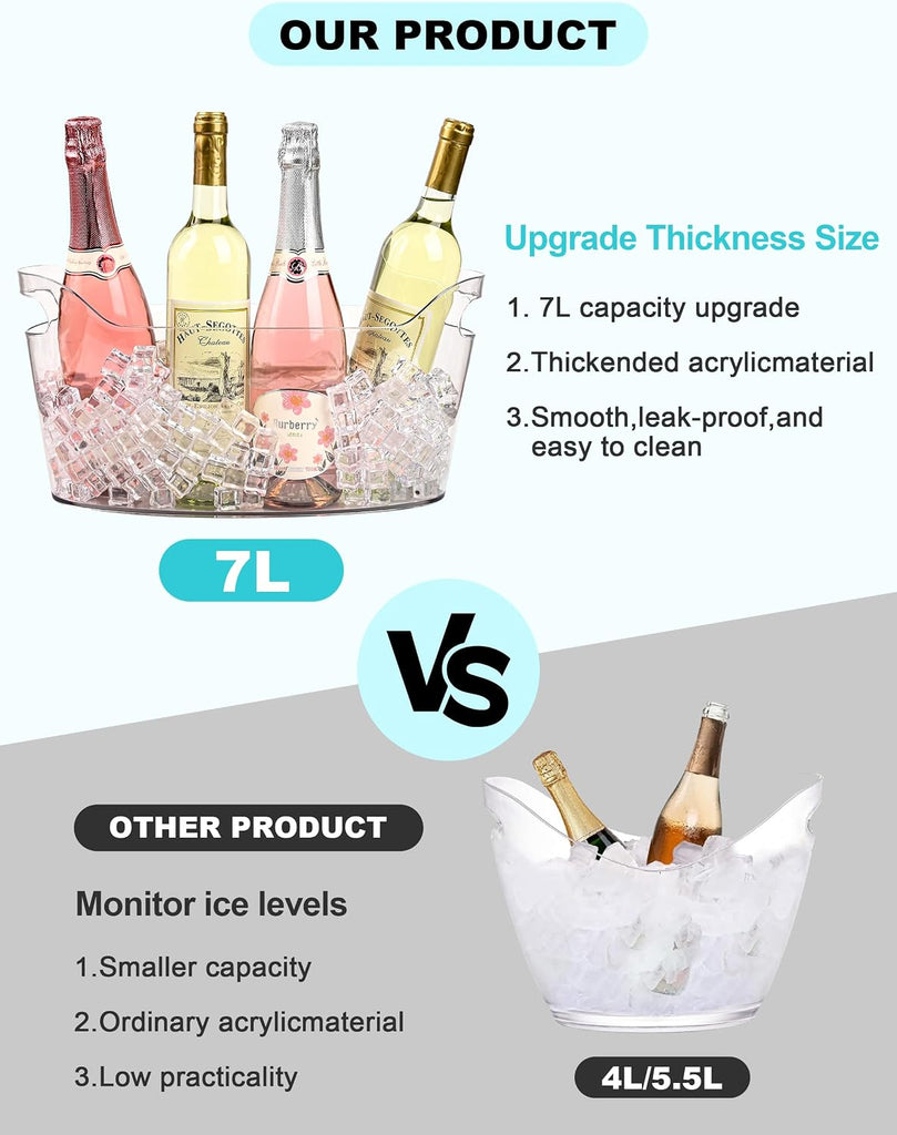 7L Ice Buckets for Parties, 2-Pack Clear Acrylic Champagne Bucket - Set of 2